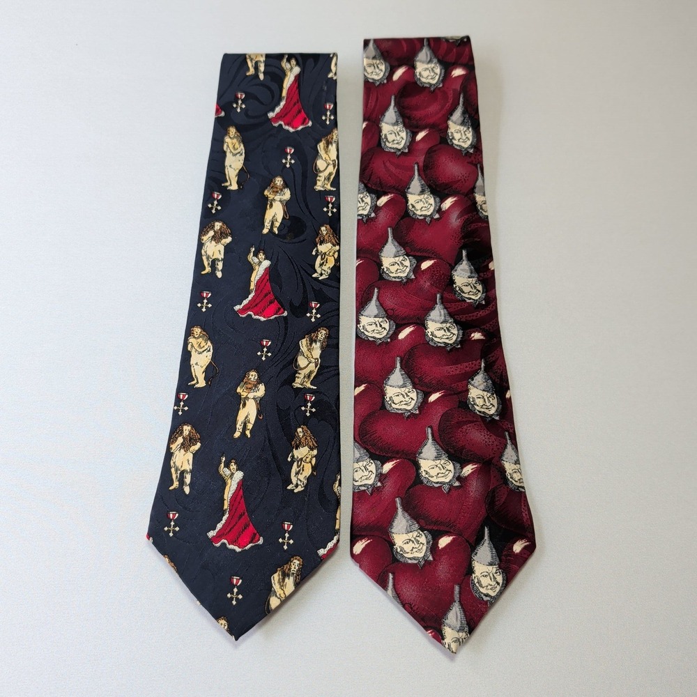 Vintage 1992 Wizard of Oz Silk Ties Tin Man Cowardly Lion American Film Classics